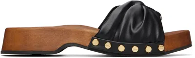 Ganni Tia Fairy Black Recycled Leather Polyurethane Polyester Wood Slides