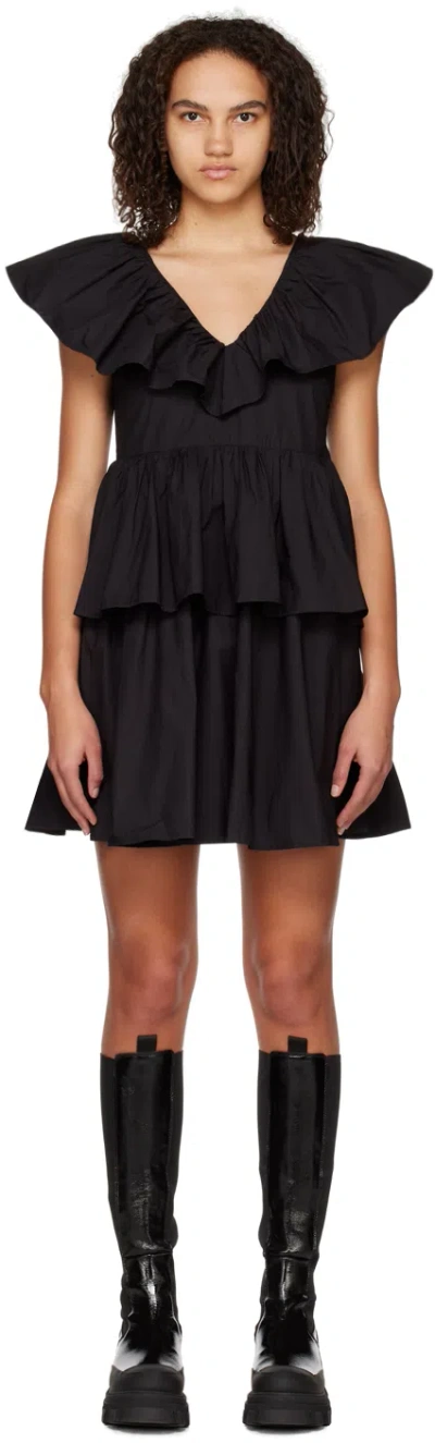 Ganni Black Tiered Minidress In 099 Black