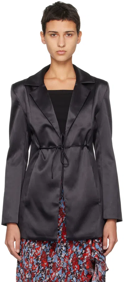Ganni Black Tiestring Blazer In 099 Black