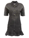 Ganni Ruched Side Fitted Dress With Short Sleeves In Black