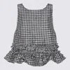 Ganni Crinkled Check Frill Top In Black
