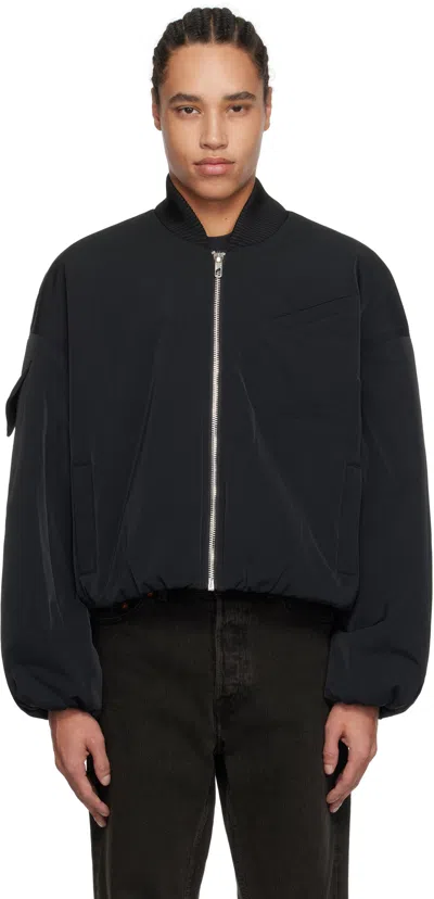 Ganni Black Twill Oversized Short Bomber Jacket