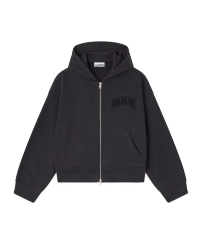 GANNI BLACK TWO-WAY ZIP HOODIE