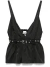 Ganni Black V-neck Top With A Waistband Under The Bust In Black
