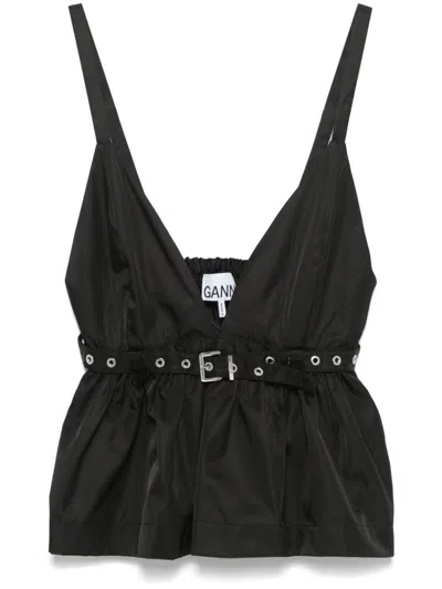 Ganni Duchesse Nylon Strap Top Black