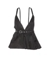 Ganni Black V-neck Top With A Waistband Under The Bust In Black