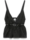 Ganni Black V-neck Top With A Waistband Under The Bust In Black