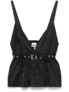 Ganni Black V-neck Top With A Waistband Under The Bust In Black