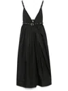 Ganni Black Long Dress With A V-neck Embellished With Studs In Black