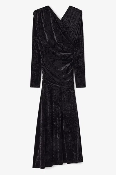 Ganni Black Velour Ruched Dress - Size 44