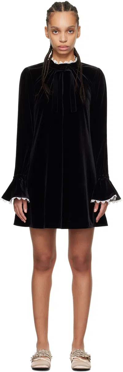 GANNI BLACK VELVET JERSEY A-LINE MINIDRESS