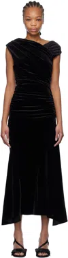 Ganni Black Velvet Ruched Maxi Dress In 099 Black