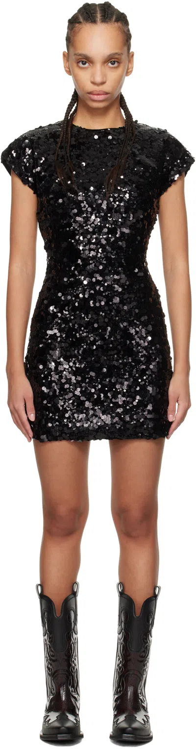GANNI BLACK VELVET SEQUINS MINIDRESS