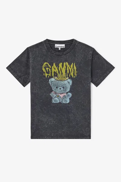 Ganni Black Vintage Wash T-shirt - Size 4xl Recycled Cotton In Gray