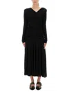 Ganni Interlock Jersey Crossover Ruched Long Dress Dresses Black In Black