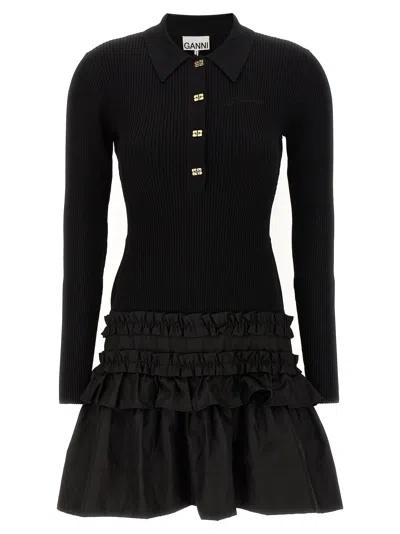 Ganni Black Viscose Short Women's Dress