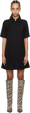 Ganni Black Viscose Twill Minidress In 099 Black