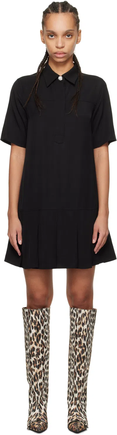 Ganni Black Viscose Twill Minidress In 099 Black