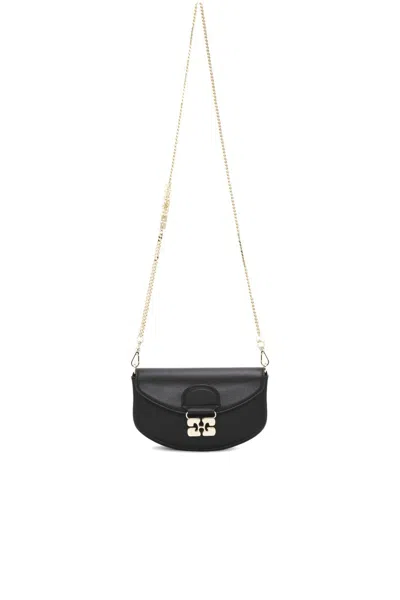 Ganni Black Wallet On Chain With Butterfly Clasp