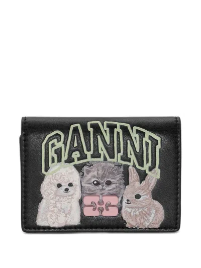 Ganni Black Wallet With Print