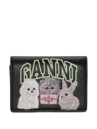 Ganni Black Wallet With Print