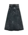 Ganni Black Washed Denim Long Skirt In Black