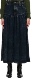 Ganni Black Washed Denim Midi Skirt In Black