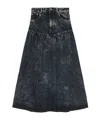 Ganni Black Washed Denim Long Skirt In Black