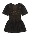 Ganni Cotton Dress With Puff Sleeves And Ruffled Collar In Gray