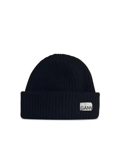 Ganni Black Wool Beanie Women