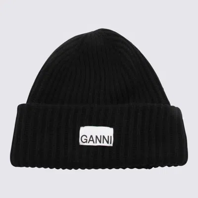 GANNI GANNI BLACK WOOL BLEND BEANIE