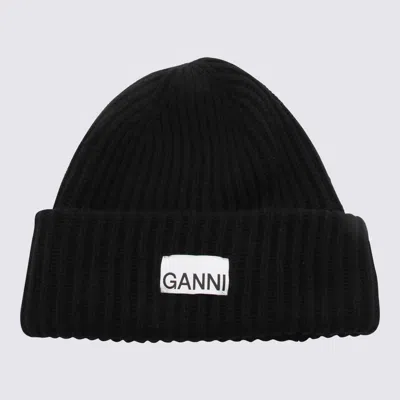 Ganni Black Wool Blend Beanie