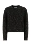 Ganni Embroidered-logo Speckled Sweater In Black