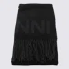 Ganni Black Wool Fringed Scarf In Black