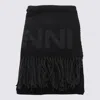 Ganni Black Wool Fringed Scarf In Black