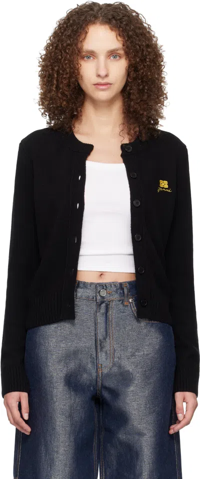Ganni ブラック ウールミックス カーディガン In Black