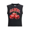 Ganni Sleeveless Intarsia Knit Crew Neck Top In Black