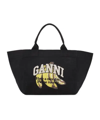 Ganni Black Xxl Banana Print Tote