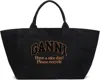 Ganni Denim Logo Tote Bag With 9 In 099 Black