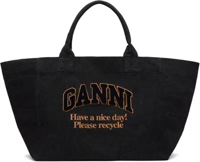 Ganni Denim Logo Tote Bag With 9 In 099 Black
