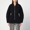 Ganni Black Bonded Crepe Curve Sleeve Jacket In Black