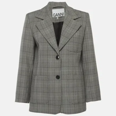 Pre-owned Ganni Black/white Plaid Print Wool Blend Regular Fit Blazer M