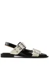 Ganni Black And White Slingback Ballerina Flats With Buckles In White