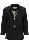 Ganni Pinstiped 2 Botton Blazer With Flap Pockets