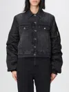 Ganni Modern Denim Jacket Contrast Sleeves In Black