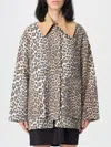Ganni Leopard Printed Canvas Midi Puffer Jackets Brown In Brown