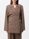 Ganni Double-breasted Blazer With In Braun