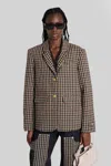 Ganni Checked Single-breasted Wool Blazer In Multi