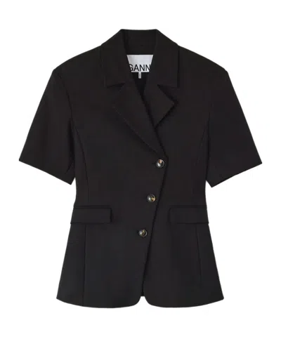 Ganni Blazer In Black Cotton Tailoring