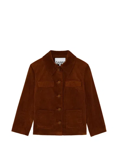 Ganni Blazer In Brown Corduroy In Braun